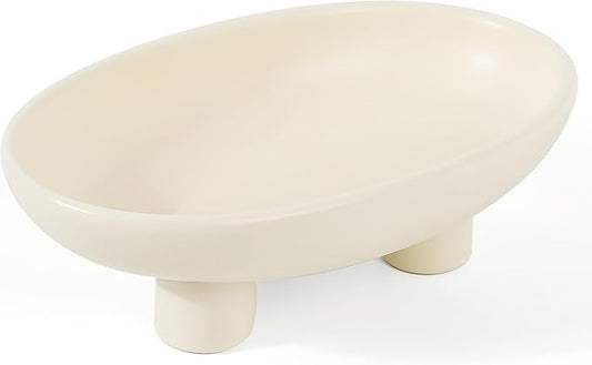 Luxurious Fruit Bowl Three-Legs Ceramic Fruit Bowl for Kitchen Counter, 10 Inch Fruit Basket Decorative Candy Bowl for Table Décor, Oval Large Bowls Key Bowl Home Table Décor (Crème 10 Inch)