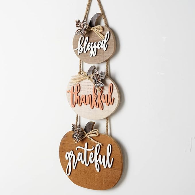 Fall Decorations for Home Thanksgiving Sign Blessed Thankful Grateful Autumn Home Decor Wooden Farmhouse Thanksgiving Decoration Indoor Harvest Signs