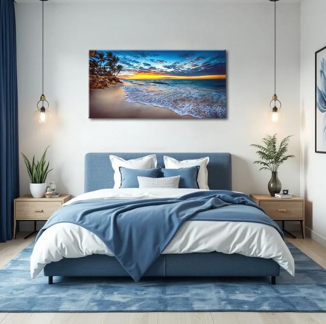 Large Sunset Beach Canvas Wall Art for Living Room Coastal Painting Wall Decor Seascape Picture Nature Ocean Artwork Poster Print for Office Bedroom Decoration 24"x48"