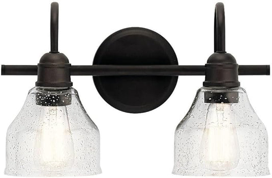Kichler Avery 14.75" 2 Light Vanity Light with Clear Seeded Glass in Olde Bronze