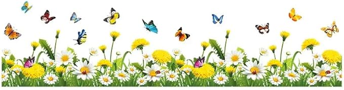 SICKER UNIVERSE 10x55 Inch Set - SunFlower Daisies Butterflies themed Floral Wall Decals for Decor, Self Adhesive Vinyl for Home Decor for Nursery, Home-Gift for Christmas, Birthday (Floral Design #4)
