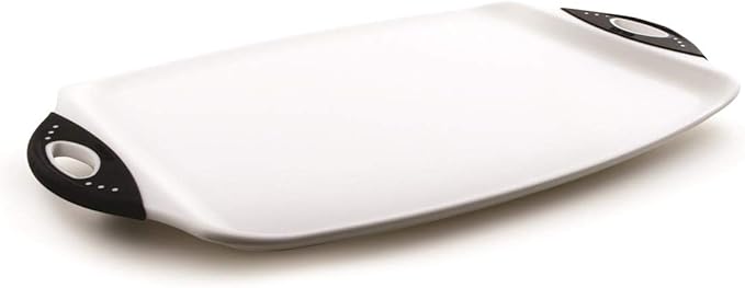 Dexas Chop & Serve Cutting Board, 12.5 by 20 inches, White with Black Handles (329-32-25)