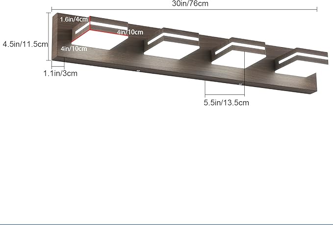 SineRise LED Modern Bathroom Vanity Light Fixtures (4-Light, 30-Inch, Dimmable), Brown Wood Painted Modern Acrylic Bathroom Wall Lighting Fixtures Over Mirror (Cool White 6000K)