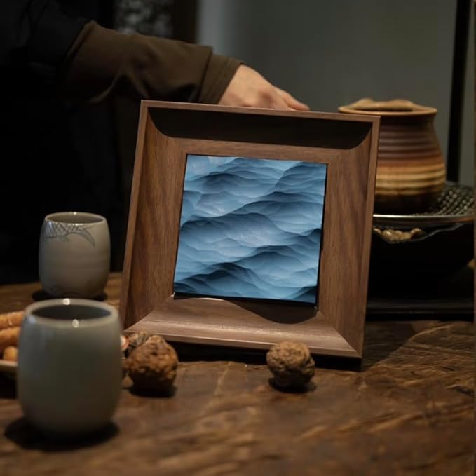 wall decor with Wave Carving Design, Creative Bedroom Decor,Wall decoration,wooden wall art. blue ocean-themed, handcrafted, new-home décor,gift for housewarming, Desk accessory（walnut-7.87in）