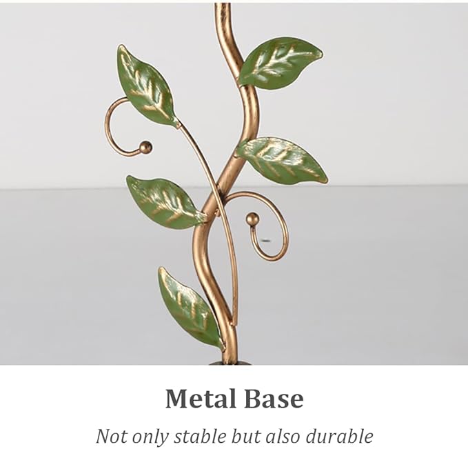 Glass Table Lamp, Antique Flower Decorative Bedside Desk Lamp with Green Leaf, Small Retro Decorative Lamp for Bedroom Living Room Bronze Finish