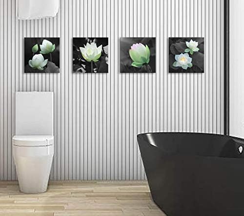 Bathroom decoration, lotus decoration, canvas printing, wall decoration, lotus pictures, colorful flowers, black and white background wall art, plant picture design, living room bedroom frame wall art