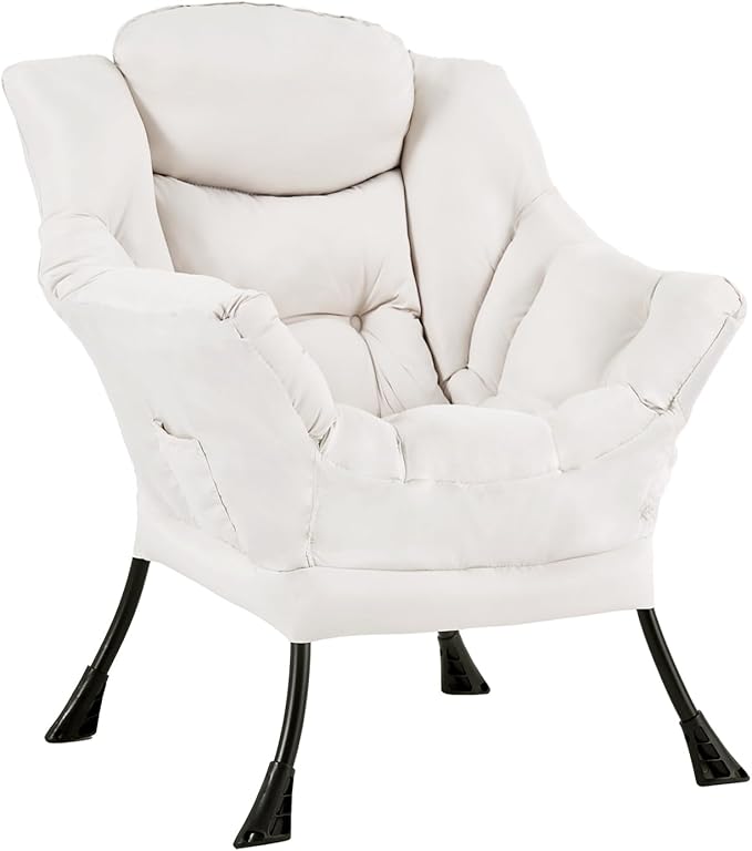 Lazy Chair for Living Room, Modern Accent Chairs with Armrests, Comfy Lounge Chair with Side Pocket, Cozy Lazy Sofa for Reading, Balcony, Bedroom, Dorm, Small Spaces (Beige)