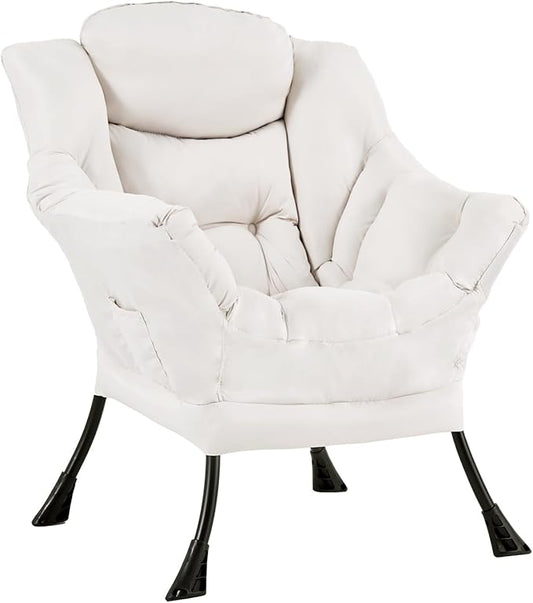 Lazy Chair for Living Room, Modern Accent Chairs with Armrests, Comfy Lounge Chair with Side Pocket, Cozy Lazy Sofa for Reading, Balcony, Bedroom, Dorm, Small Spaces (Beige)