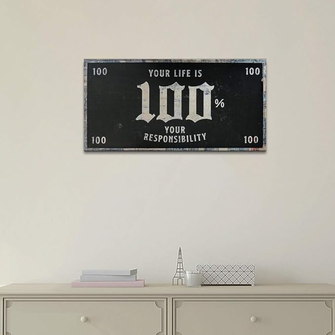 Inspirational Office Art Works Your Life is 100% Your Responsibility Positive Quotes Wall Art Motivational Framed Posters Prints HD Print for Living Room Bedroom Wall Decor Easy to Hang-32"Wx16"H