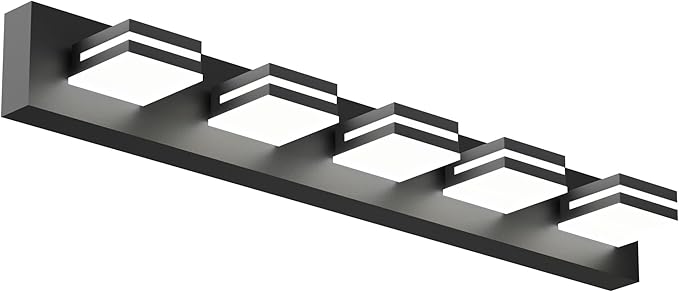 Modern Bathroom Light Fixture Over Mirror, 36" 5-Light Bathroom Vanity Light with Rotatable Heads, Adjustable 3000K/ 4000K/ 5000K, Hardwired, Energy-Efficient LED Vanity Lighting Fixture, Black