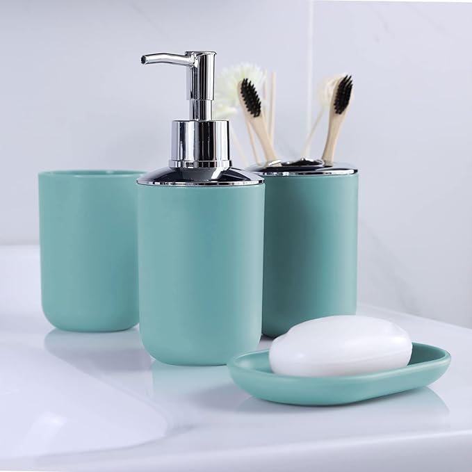 IMAVO Bathroom Accessories Set,Blue Bathroom Set,9 Pieces Bathroom Accessory Set,Tray,Qtip Holders,Toilet Brush,Trash Can for Bathroom Décor and Home Gifts