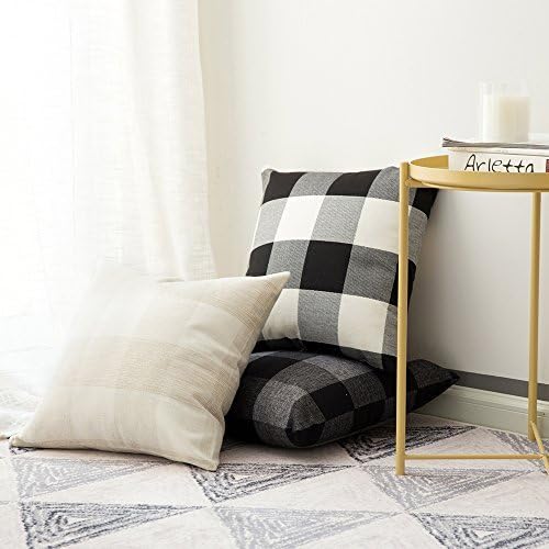 MIULEE Pack of 2 Halloween Classic Farmhouse Buffalo Check Plaids Linen Soft Solid Decorative Square Throw Pillow Covers Black and White Home Decor Outdoor Cushion Case for Sofa Bedroom 20 x 20 Inch
