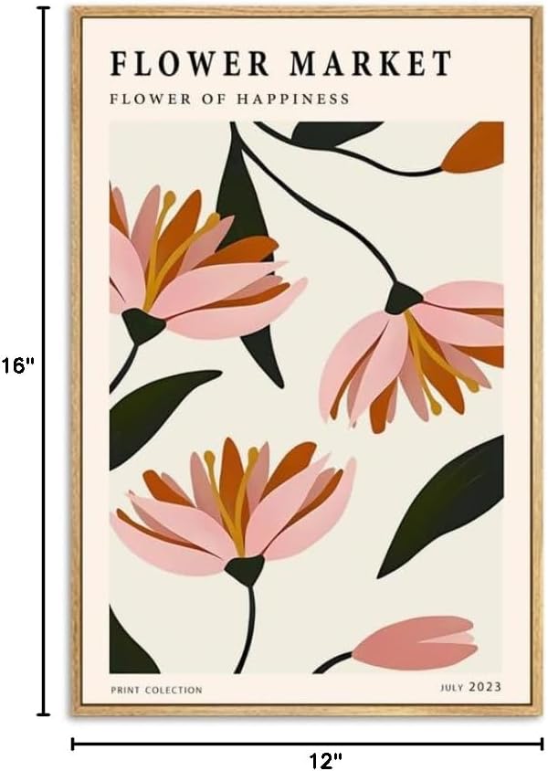 Gufro Framed Flower Market Canvas Wall Art,Flower Abstract Minimalist Wall Art,Danish Pastel Art Print for Living Room Bedroom office Decoration-12''x16''Natural Framed