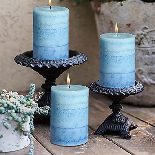 3x4 Inche Pillar Candles Ocean Scented Aromatherapy Candles Long Lasting Burn Blue Mottled 3-Layered Candles for Home Scented, SPA, Restaurant, Set of 3, Immeiscent