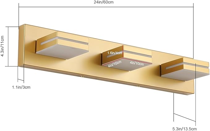 SineRise LED Modern Bathroom Vanity Light Fixtures (3-Light, 24-Inch), Matte Gold Modern Acrylic Bathroom Wall Lighting Fixtures Over Mirror (Cool White 6000K)