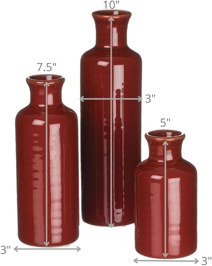 Sullivans Red Vase Set, Farmhouse Decor, Boho Aesthetic Room Decor Vases for Your Kitchen, Bedroom, Office, Living Room & Bathroom, Shelf Decor, Centerpiece Table Decorations (CM2407)