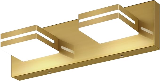 SineRise LED Modern Bathroom Vanity Light Fixtures (2-Light, 15.5-Inch, Dimmable), Brass Modern Acrylic Bathroom Wall Lighting Fixtures Over Mirror (Cool White 6000K)