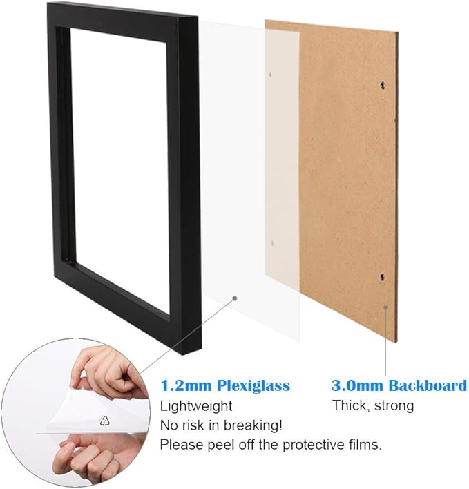 Egofine 8.5x11 Picture Frames Set of 4, Made of Solid Wood Covered by Plexiglass for Document,Diploma, Certificates and Degree, for Table Top Display and Wall Mounting Photo Frame Black