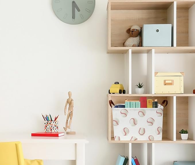 CLOCOR Rectangular Baseball Storage Basket,Collapsible Fabric Storage Container,Gift Basket(Baseball)