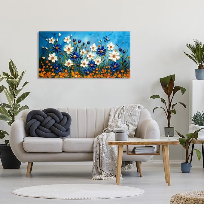 ZESTFLICKR Daisy Canvas Wall Art Daisies Flower Oil Painting Print Modern Floral Canvas Painting Artwork Nature Painting for Living Room Bedroom Home Office Kitchen Decoration (28x58 inches)