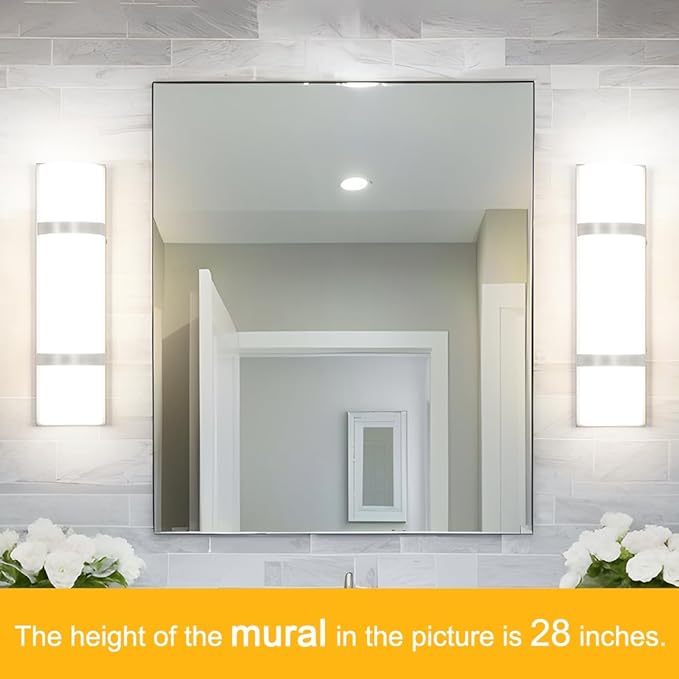 LED Bathroom 16 Inch Vanity Lighting Fixtures | CRI 90 4000K Brushed Nickel Wall Sconce Set of Two with White Frosted Glass Shade | 120V 15W 1200LM Dimmable with Dimmer Switch(not Included)