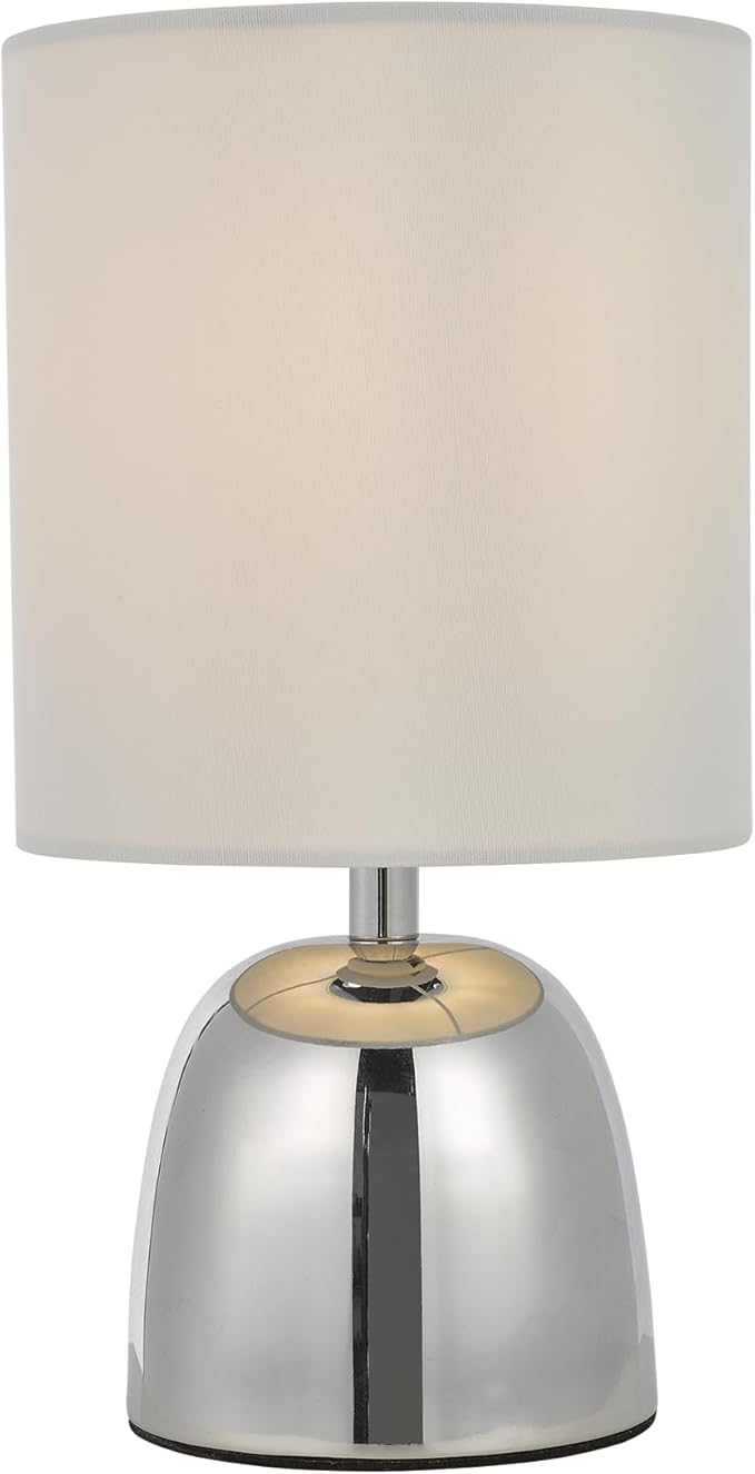 Small Modern Touch Eye Protection Bedside Table Lamp, 5.5 x 5.5 x 10 Inch Farmhouse Table Lamps, Silver Metal Base Table Lamp for Living Room Bedrooms and Office (White Fabric Lampshade)