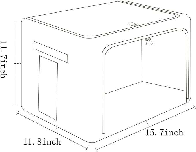 2 Pack Clothes Storage Bins Stackable Metal Frame Storage Box Foldable Linen Fabric Box Organizer with Carrying Handles and Clear Window (Black, 15.7x 11.8x 11.7 Inch)