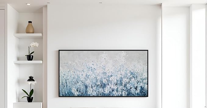 Yihui Arts Blue White Flower Painting - Modern Aesthetic Floral Artwork for Home Decor