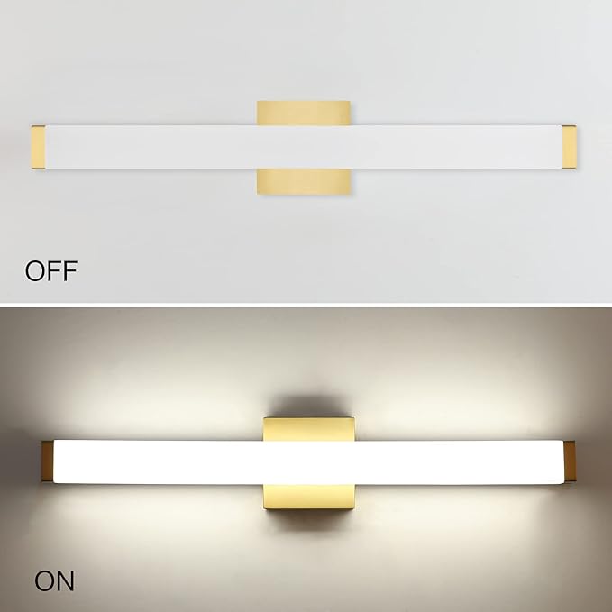 Bathroom Vanity Light Brushed Nickel Square LED 24 inch 14W 4000K Natural White Light Wall Bar Lighting Fixtures Over Mirror (Metal Brass, 24in)