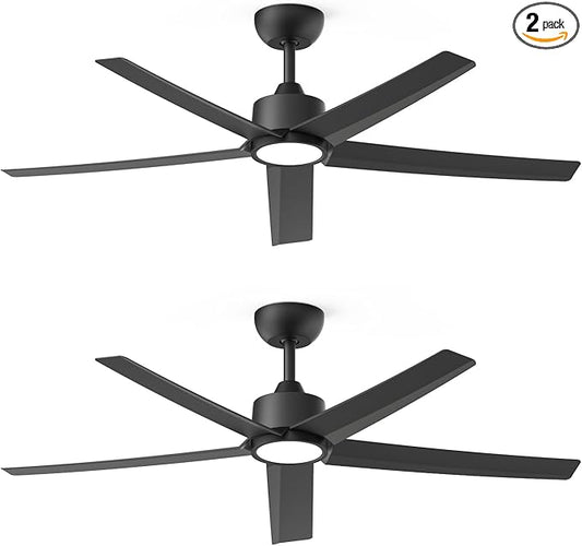 ocioc 52 inch Ceiling Fans with Lights, 2 Pack Black Ceiling Fan with Light and Remote Control, 3CCT, Quiet DC Motor, 5 Blades Modern Ceiling Fan for Living Room Farmhouse Bedroom