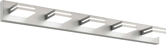 SineRise LED Modern Bathroom Vanity Light Fixtures (5-Light, 40-Inch, Dimmable), Brushed Nickel Modern Acrylic Bathroom Wall Lighting Fixtures Over Mirror (Cool White 6000K)