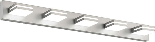 SineRise LED Modern Bathroom Vanity Light Fixtures (5-Light, 40-Inch, Dimmable), Brushed Nickel Modern Acrylic Bathroom Wall Lighting Fixtures Over Mirror (Cool White 6000K)