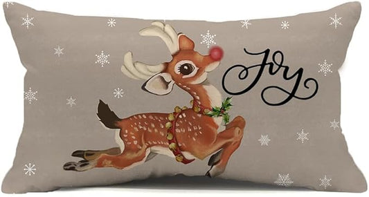 Gray Christmas Pillow Covers 12x20 Inch, Merry Christmas Decorations Linen Pillowcase Winter Deer Xmas Throw Pillows Christmas Holiday Decor Outdoor Cushion Covers for Couch Home Decor
