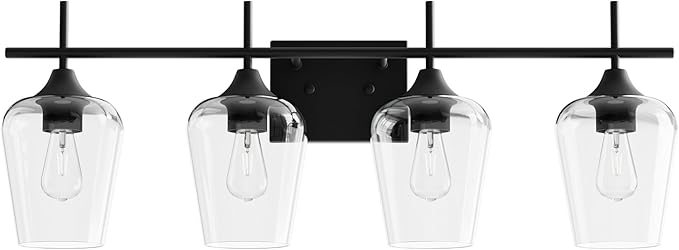 VONLUCE Bathroom Vanity Light, 4 Light Bathroom Light Fixture Over Mirror, Bathroom Wall Lamp with Clear Glass, Modern Black Vanity Lighting fixtures for Bathroom, Bedroom, Hallway