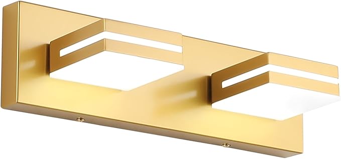 SineRise LED Modern Bathroom Vanity Light Fixtures (2-Light, 15.5-Inch, Dimmable), Matte Gold Modern Acrylic Bathroom Wall Lighting Fixtures Over Mirror (Cool White 6000K)