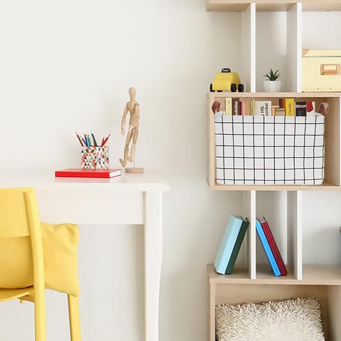 CLOCOR Rectangular Storage Basket, Collapsible Cute Pattern Storage Bin, Waterproof Coating Storage Box with Handles for Home Organization, Gift Basket (3 pack White checks)