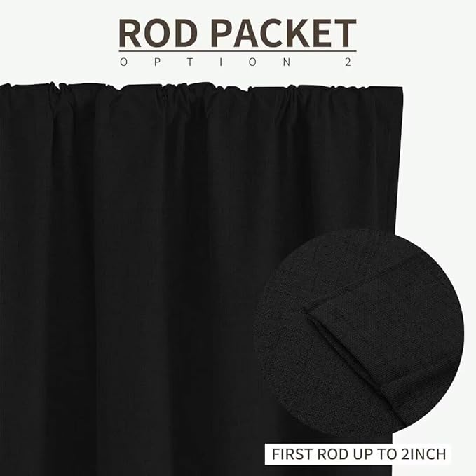 Joydeco Natural Linen Curtains 120 inch Length 2 Panels Set Burg 100% Blackout Patio Door Curtain Room Darkening Sliding Door Curtains Thermal Insulated Back tab Rod Pocket(105x120 inch, Black)