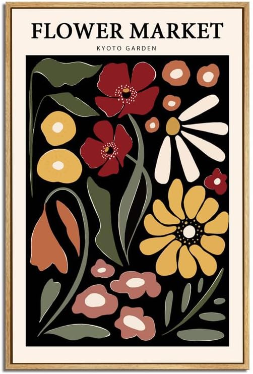 Gufro Framed Flower Market Wall Art,Floral Pictures Wall Decor,Abstract Colorful Botanical Painting for Living Room, Bedroom, Office-24x32in