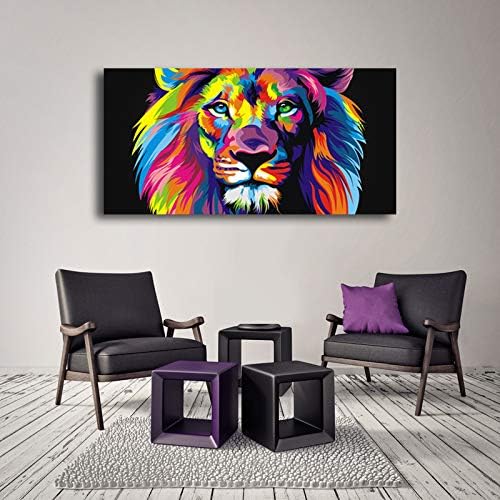 Animal Lion Pictures Wall Decor Art for Bedroom,Colorful Lion Canvas Wall Art Paintings for Living Room,Artwork Stretched and Ready to Hang,Size 24x48inches.