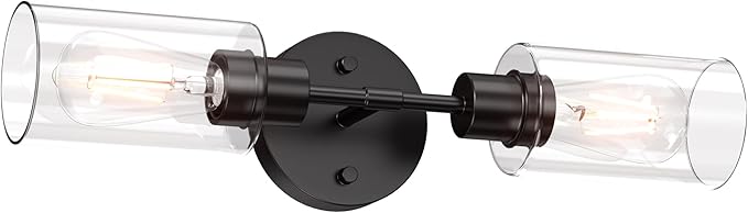 Espird Bathroom Light Fixtures 2 Light Black, Bathroom Vanity Lights Over Mirror, Bathroom Sconces Wall Lighting，Farmhouse Matte Black Bathroom Vanity Light, Modern Vanity Lights with Clear Shades