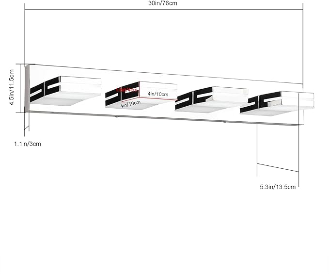 SineRise LED Modern Bathroom Vanity Light Fixtures (4-Light, 30-Inch), Chrome Modern Acrylic Bathroom Wall Lighting Fixtures Over Mirror (Cool White 6000K)