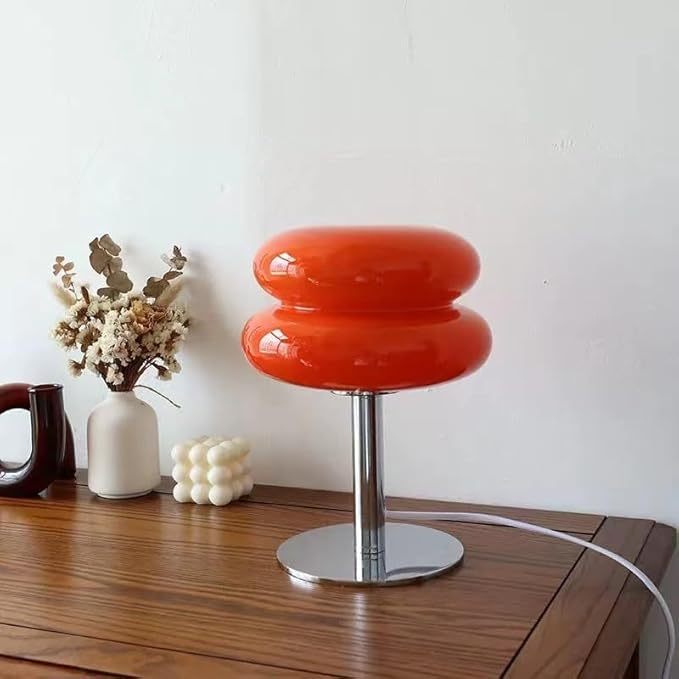 Bedroom Mushroom lamp, Medieval Modern Bedside Table lamp, dimmable Retro Egg Tart Headlight, Unique Home Mushroom Decoration Aesthetic Lovely Living Room Desk lamp (Red)