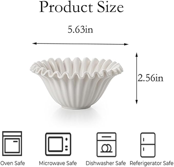 HandCrafted Decorative Bowl, 5.5 inch White Ruffle Flower Bowl Porcelain Vintage Ring Dish Floral Bowl for Home Decor Ruffle Centerpiece Bowl, White