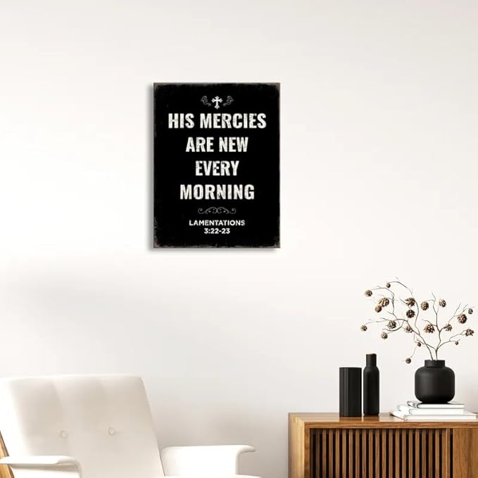 Ploceiny Christian Wall Art His Mercies Are New Every Morning 3:22-23 - Bible Verse Print for Bedroom, Living Room, Office & Prayer Room - Farmhouse Style wall art.A-429