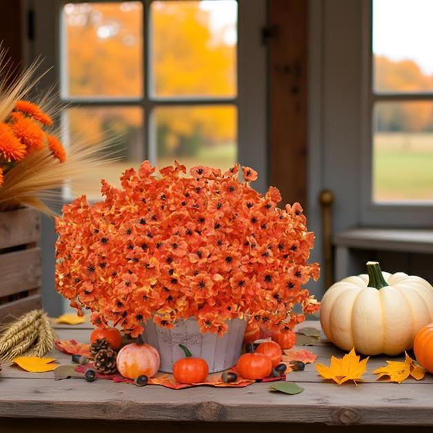 LADADA Artificial Fall Flowers Faux mums for Outdoor Indoor Garden Home Decoration, Faux Flower Daisy with,UV Resistant Silk Eucalyptus Autumn Fake Plants for Outside Garden Yard Porch Home Decor