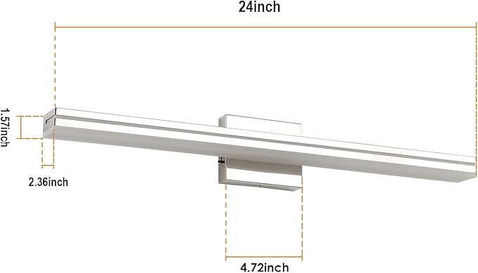 SineRise LED Modern Bathroom Vanity Light Bar (24-Inch, 3000K/4000K/6000K), Chrome Dimmable Modern Acrylic Bathroom Wall Lighting Fixtures Over Mirror