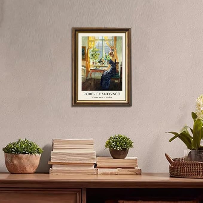 Yihaca Framed Wall Art Vintage Decor, Classical Woman Seated at Window Canvas Prints Vintage Painting Wall Art Decor for Bedroom,Living Room,Study-12''x16''in Vintage Brown Framed