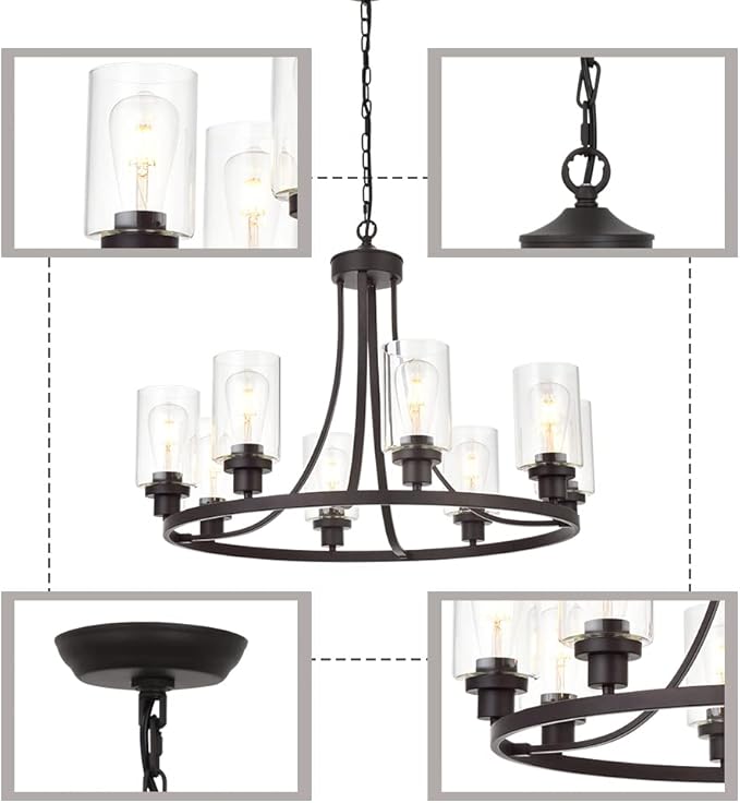 MELUCEE 8 Lights Large Farmhouse Chandelier Wagon Wheel, Industrial Island Lights for Kitchen Dining Room Lighting Fixtures Hanging Oil Rubbed Bronze Finish