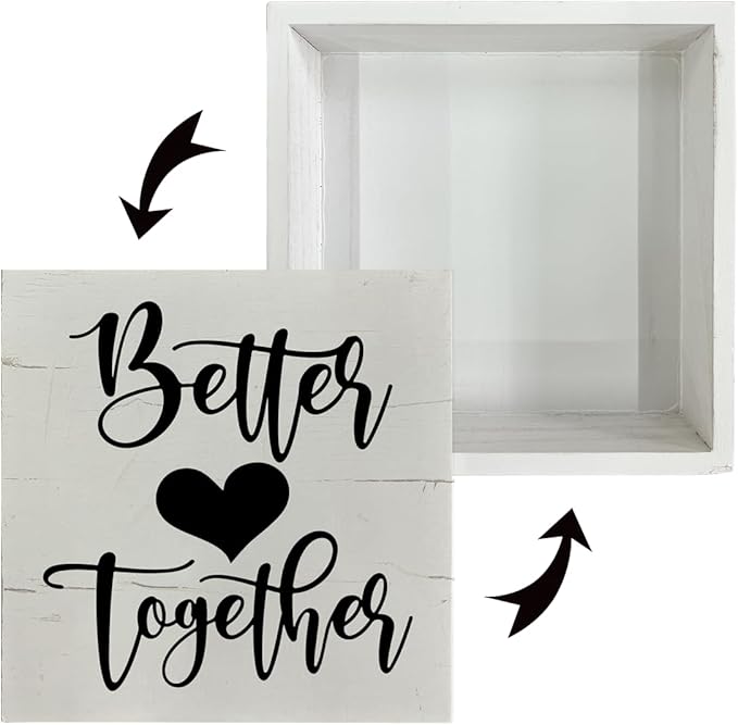 Better Together Sign, Valentine's Day Decor, Table Shelf Decoration for Anniversary, Box Sign Tabletop Decor, Family Decor for Home, Wedding Decoration, Desk Decor, White Wooden Box Sign