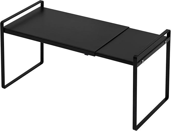 Nxconsu Expandable Cabinet Shelf Organizer Riser for Kitchen Pantry Cupboard Under Sink Countertop Home Storage Organization Rack Space Saver Freestanding Heavy Duty Nonslip Stackable Black